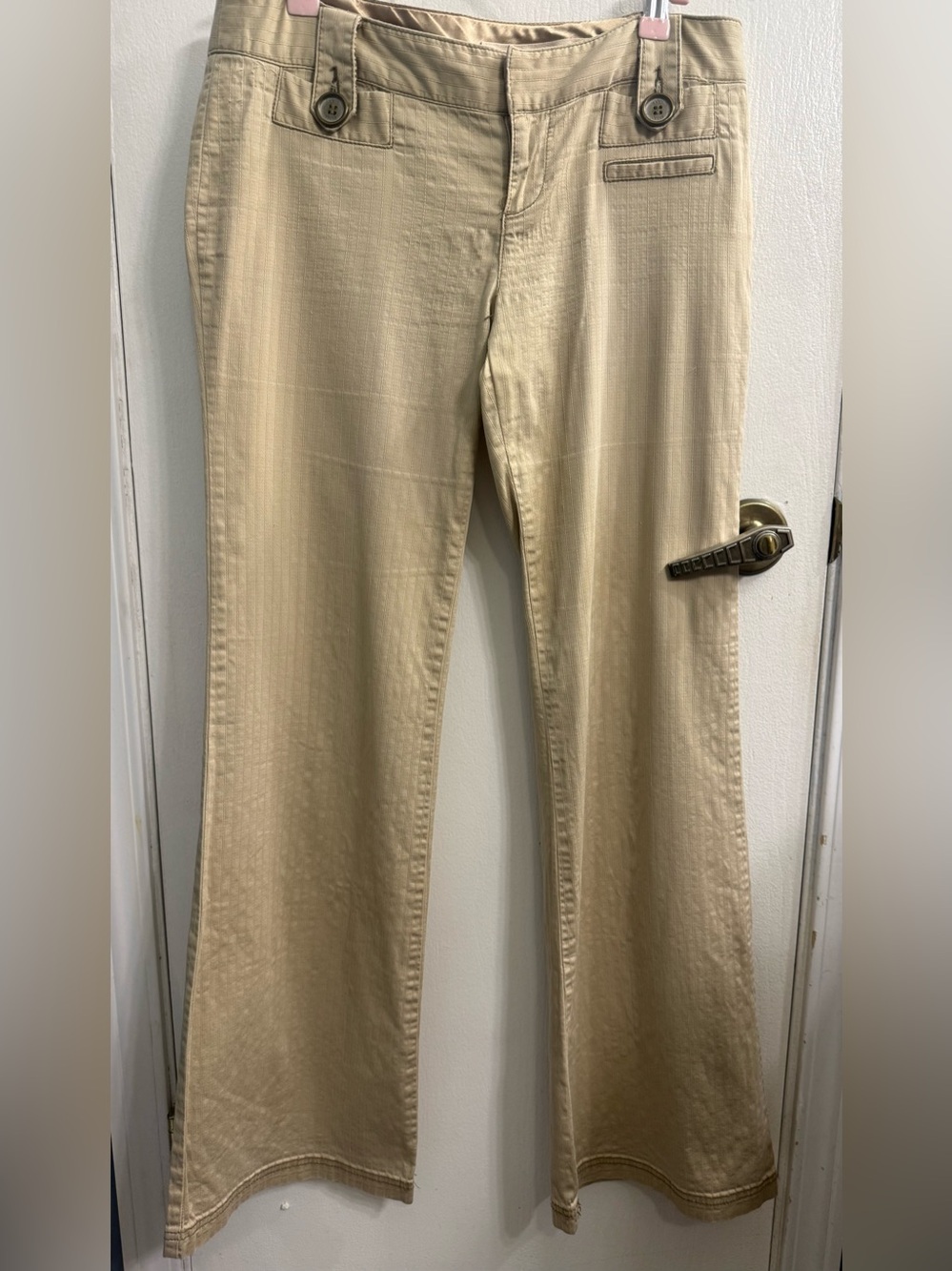 DKNY Light Beige Flare Wide-Leg Jeans